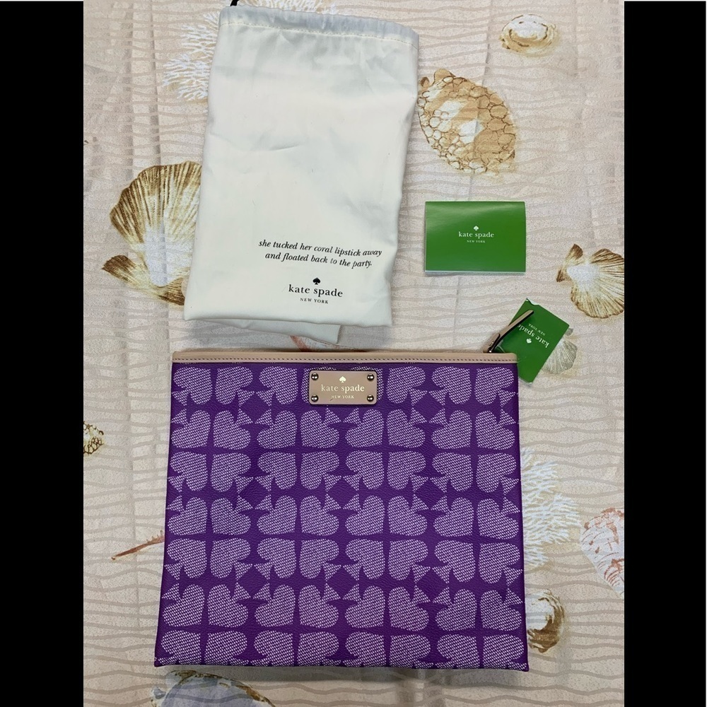 Kate Spade Adrienne Pebbled Ace of Hearts Purple Clutch